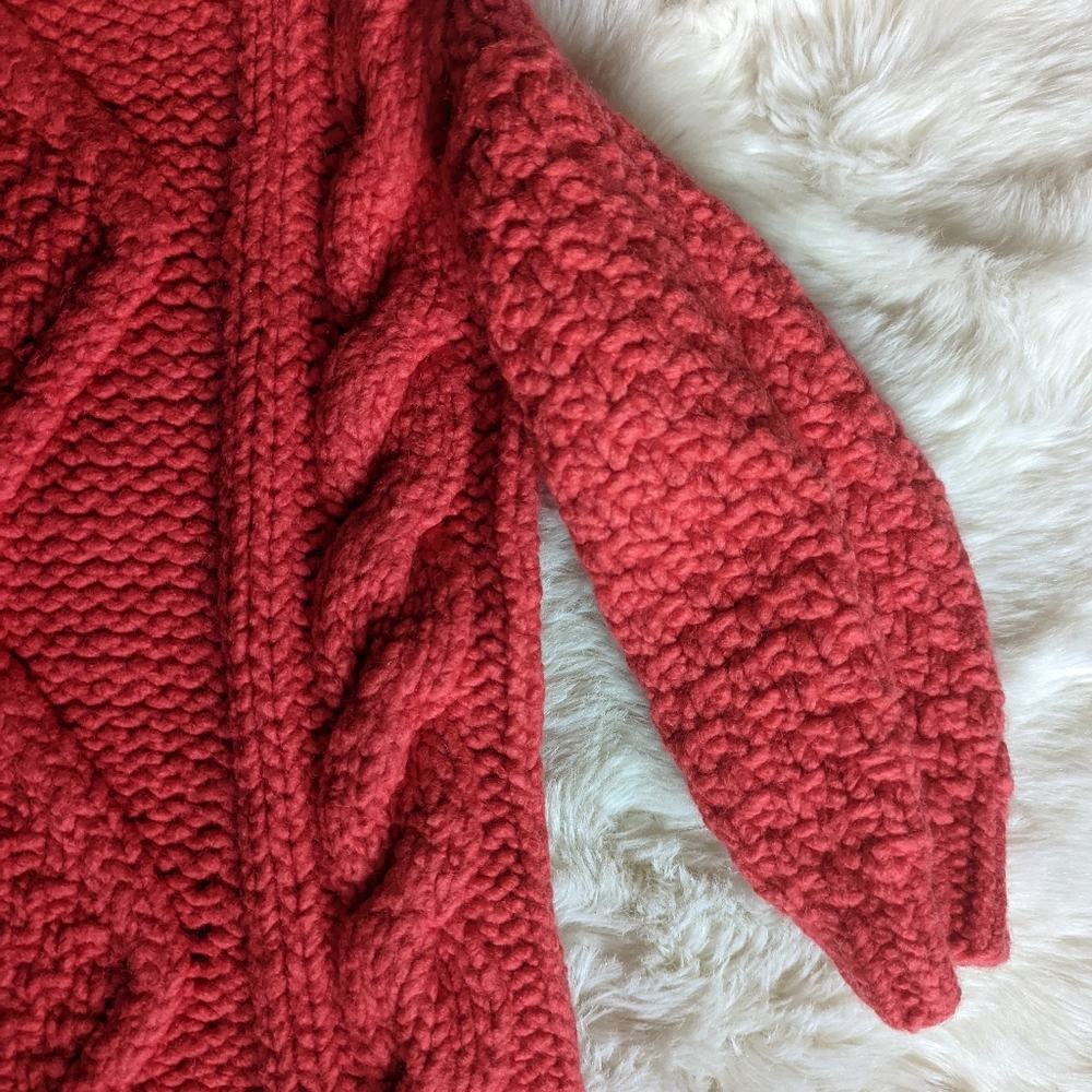I Love Mr. Mittens Diamond Oversized Cable Knit Wool Sweater in Red - Picture 6 of 16